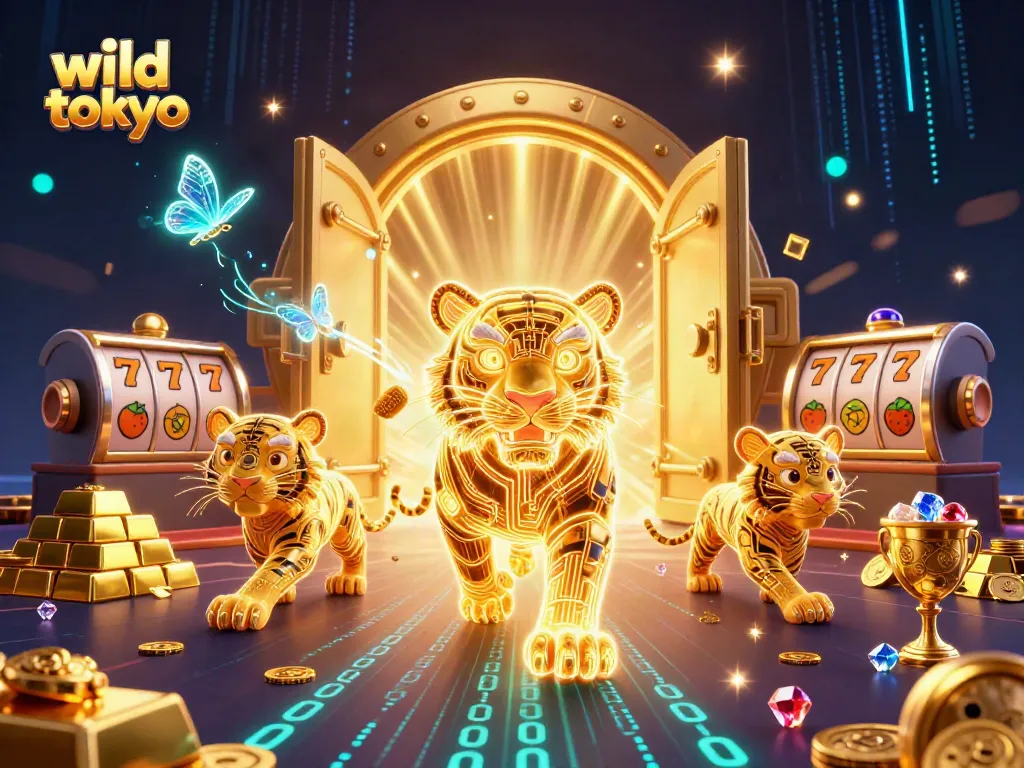 Play thrilling slots at Wild Tokyo, featuring a vibrant digital casino environment with engaging visuals.