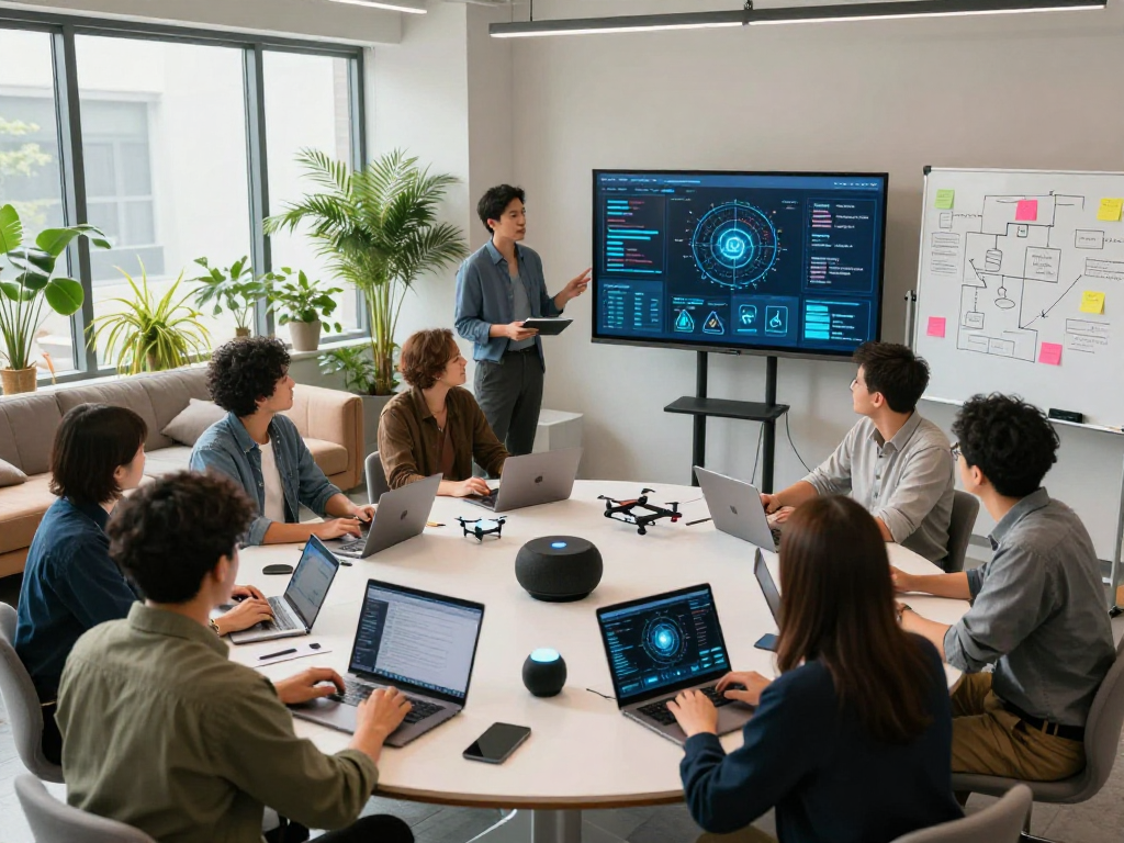 Professionals collaborating on hot AI strategies in a modern workspace